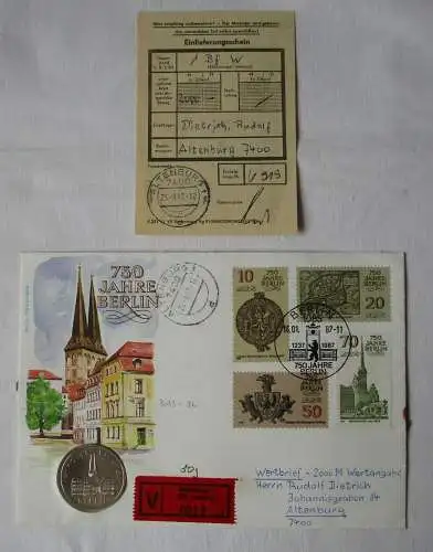 125004 Numisbrief 750 Jahre Berlin echt gelaufen + Einlieferungsschein 1987