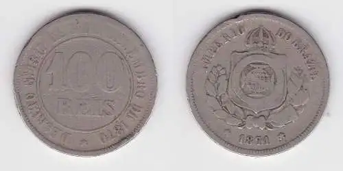 100 Reis Kupfer Nickel Münze Brasilien 1871 (139248)