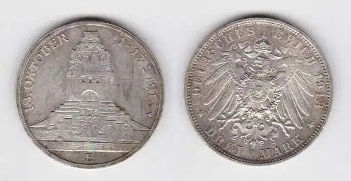 3 Mark Silber Münze Sachsen Völkerschlachtdenkmal Leipzig 1913 f.vz (150478)