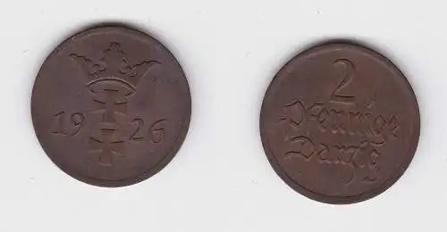 2 Pfennig Kupfer Münze Danzig 1926 Jäger D 3 vz (150682)