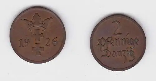 2 Pfennig Kupfer Münze Danzig 1926 Jäger D 3 vz (150231)