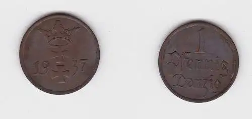 1 Pfennig Kupfer Münze Danzig 1923 Jäger D 2 vz (150199)