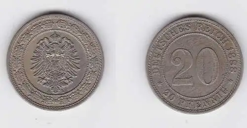20 Pfennig Nickel Münze Kaiserreich 1888 A, Jäger 9  vz (150652)