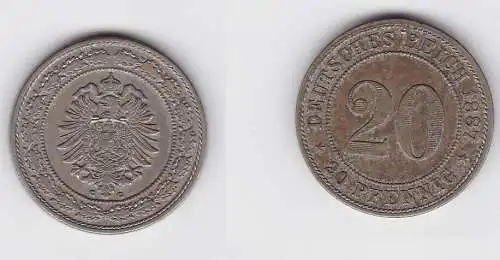 20 Pfennig Nickel Münze Kaiserreich 1887 G, Jäger 9  f.vz (150166)