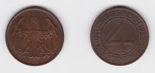 4 Pfennig Kupfer Münze Deutsches Reich 1932 E f.vz (150385)