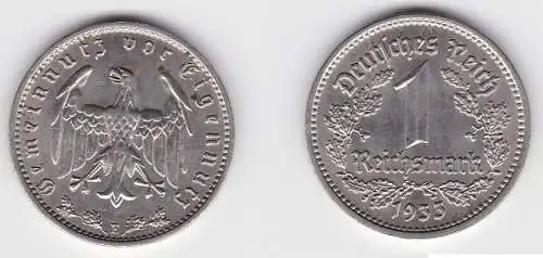 1 Mark Nickel Münze III.Reich 1933 E Jäger Nr. 354 vz (150681)