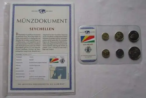 KMS Geld der Welt Kursmünzensätze der Welt Seychellen + Münzdokument (117083)