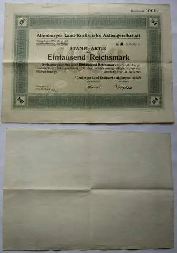 1000 Mark RM Aktie Altenburger Land-Kraftwerke AG 21. April 1925 (108454)