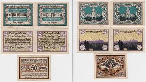 2x 10,2x 25 & 50 Pfennig Banknoten Notgeld Stadt Marienburg 1920 (143819)