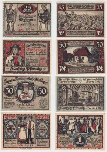 25, 2x 50 & 100 Pfennig Banknoten Notgeld Gemeinde Eisbergen 1921 (143521)