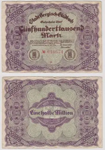 500000 Mark Banknote Stadt Bergisch Gladbach 20.7.1923 (143892)