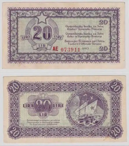 20 Lira Banknote Fiume Istrien Jugoslawien 1945 kassenfrisch Pick R4 a (149831)