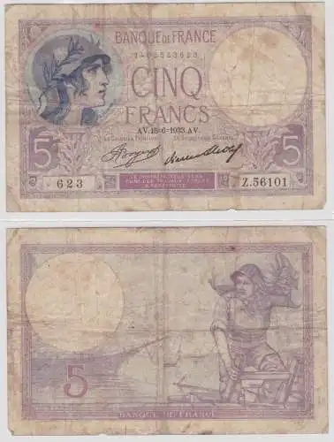 5 Franc Banknote Frankreich 15.06.1933 (145267)