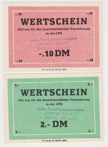 0,1 & 2 DM Banknoten DDR LPG Geld "Immer bereit" Tarhun Kr.Staßfurt (148706)