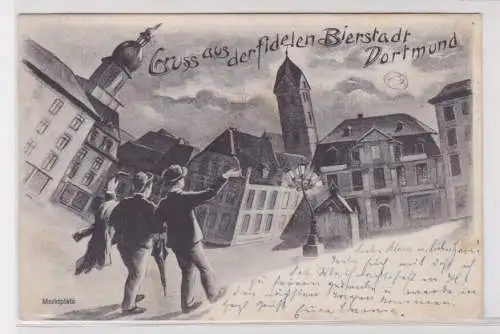 901756 Humor Ak Gruss aus der fidelen Bierstadt Dortmund - Marktplatz 1905