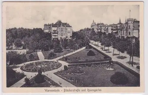 901283 Ak Warnemünde Blücherstraße und Rosengarten 1923