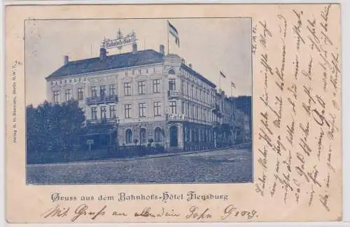 901730 Ak Gruss aus dem Bahnhofs-Hotel Flensburg 1902