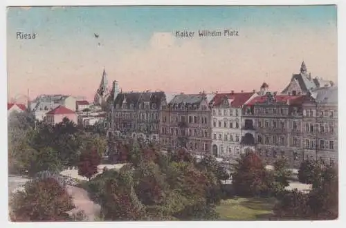 900218 Feldpost Ak Riesa - Partie am Kaiser-Wilhelm-Platz 1917
