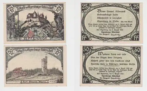 2 Banknoten Notgeld Bad Elgersburg Elgersburger Ritterschaft 1921 (150830)