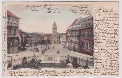901719 AK Gotha - Marktplatz mit Rathaus und Geschäften 1904