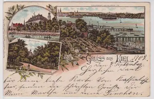 901720 Lithografie AK Gruss aus Kiel - Schloss, Schlossgarten, Totalansicht 1902