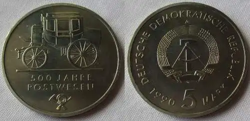 DDR Gedenk Münze 5 Mark 500 Jahre Postwesen 1990 Stempelglanz (156980)