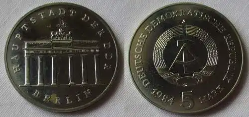 DDR Gedenk Münze 5 Mark Brandenburger Tor 1984 Stempelglanz (157019)