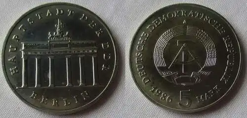 DDR Gedenk Münzen 5 Mark Brandenburger Tor 1986 (157039)