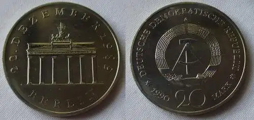DDR Gedenk Münze 20 Mark Brandenburger Tor 1990 Stempelglanz (157008)