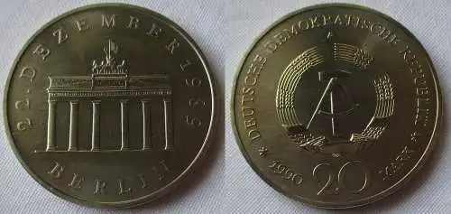 DDR Gedenk Münze 20 Mark Brandenburger Tor 1990 Stempelglanz (156657)
