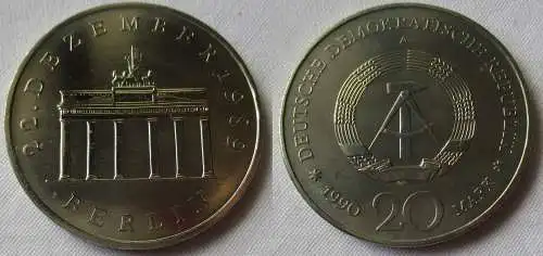DDR Gedenk Münze 20 Mark Brandenburger Tor 1990 Stempelglanz (156801)