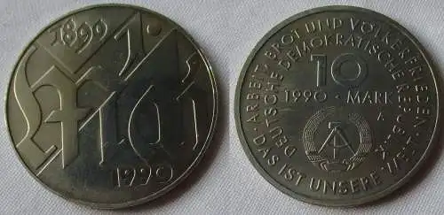 DDR Gedenk Münze 10 Mark 100.Jahre 1.Mai Feiertag 1990 Stempelglanz (157176)