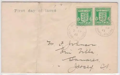 91030 Brief First Day of Issue Guernsey Postage 2 x 1/2 D. 1941