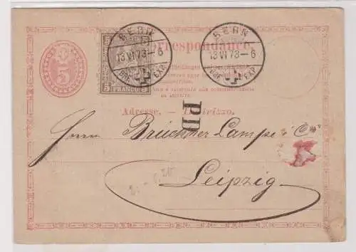 98999 seltene Ganzsachen Postkarte Schweiz nach Leipzig 1873