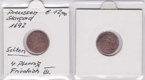 4 Pfennig Billon Münze Preussen Stargard 1692 Friedrich III. (140935)