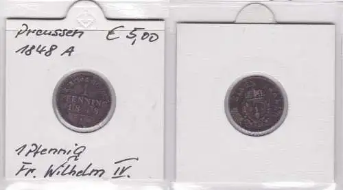 1 Pfennig Bronze Münze Preussen 1848 A  ss (149934)