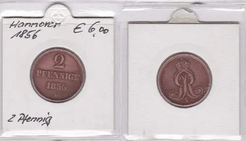 2 Pfennig Kupfer Münze Hannover 1856 B f.vz (146025)