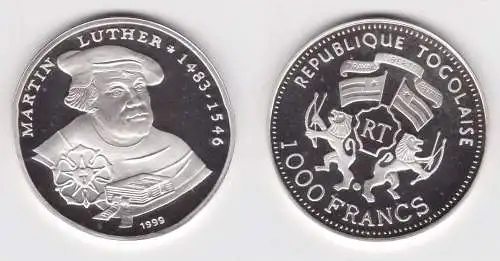 1000 Francs Silber Münze Togo 1999 Martin Luther 1483-1546 (154902)