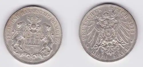 3 Mark Silbermünze Freie und Hansestadt Hamburg 1914 Jäger 64 (130131)