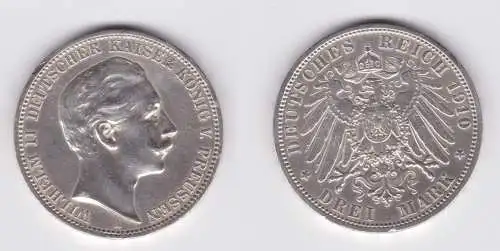3 Mark Silbermünze Preussen Kaiser Wilhelm II 1910 Jäger 103 ss (137362)