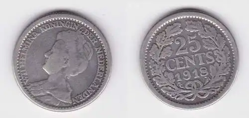 25 Cent Silber Münze Niederlande 1918 ss (140941)