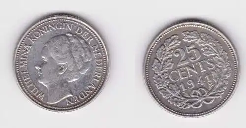 25 Cent Silber Münze Niederlande 1941 f.vz (146415)