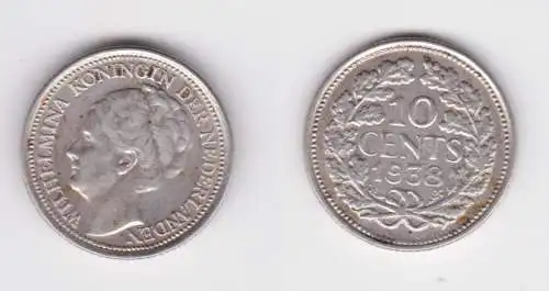 10 Cent Silber Münze Niederlande 1938 f.vz (155026)