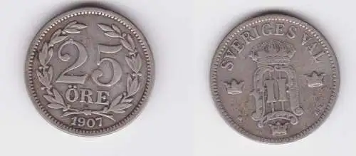 25 Öre Silber Münze Schweden 1907 ss (149310)