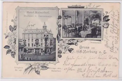 900512 AK Gruss aus Harburg - Restaurant, Hotel Kaiserhof, Bes. C.Hannemann 1901