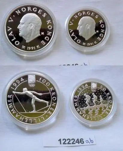 Etui mit 2 Silber Münzen Norwegen Olympia Lillehammer 1991 OVP (122246)