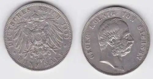 5 Mark Silbermünze Sachsen König Georg 1903 Jäger 130 (141782)