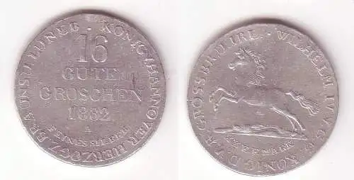 16 gute Groschen Silber Münze Braunschweig-Calenberg-Hannover 1832 A (104938)