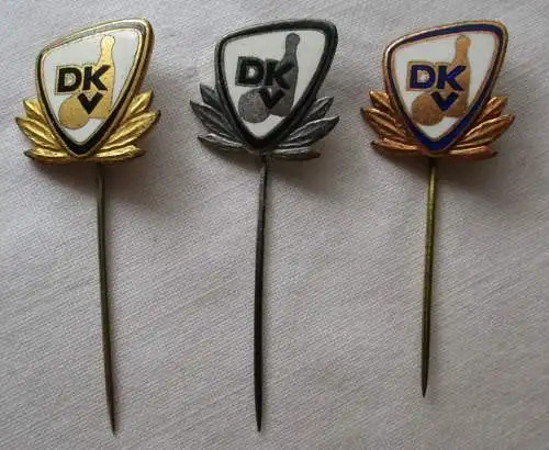 3x DDR Anstecknadel Ehrennadel Deutscher Kegler-Verband DKV Bronze-Gold (142914)