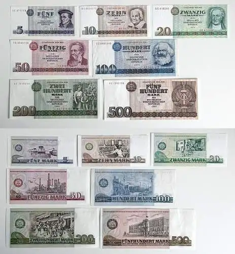 Banknoten 5 bis 500 Mark DDR 1971-85 fast kassenfrisch UNC (155291)